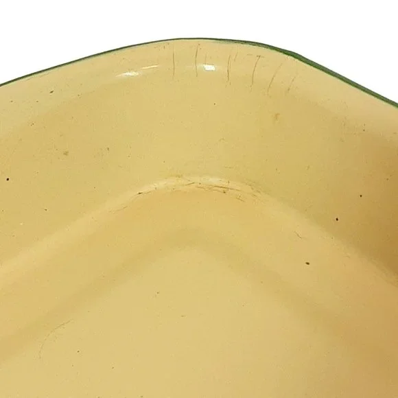 Cream and Green Enamelware Cake Casserole Pan Vintage Farmhouse Bakeware Decor - Picture 7 of 14